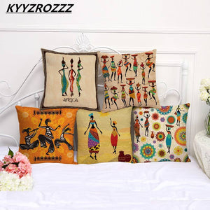 Dancing Woman Cushion Cover African Style Pillow Case Color Cloth Pillow Cover 45X45cm Thin Linen Cotton Bedroom Sofa Decoration