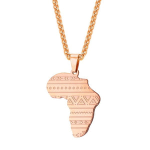 U7 Stainless Steel Gold/ Rose Gold Color Map of Africa Pattern Pendant Necklace Men/Women Hip Hop African Jewelry P1099