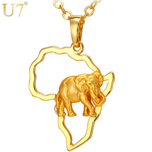 U7 Africa Elephant Necklace Silver/Gold Color Trendy African Map Necklaces & Pendants For Men/Women Fashion Jewelry Gift P776