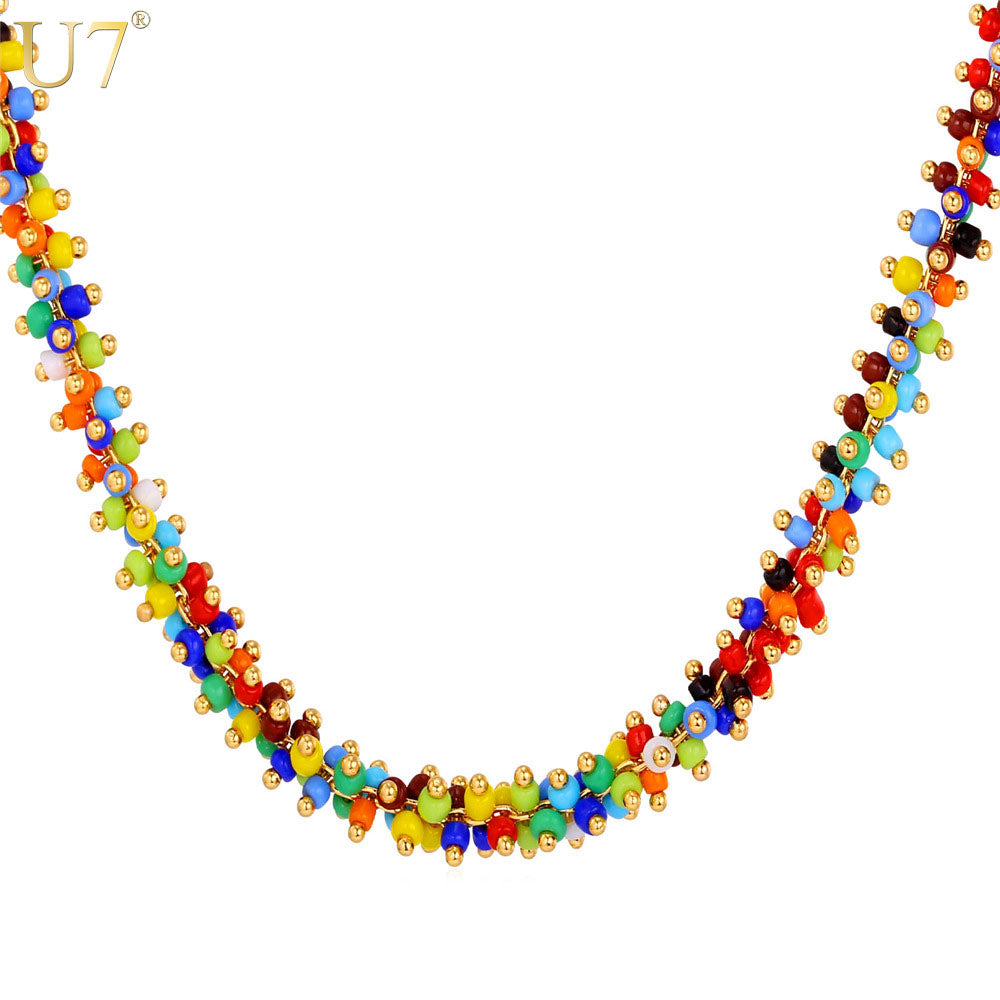 U7 African Coral Bead Necklace Women Fashion Jewelry Wholesale Trendy 2 Size Colorful Bead Necklaces Pendant N470