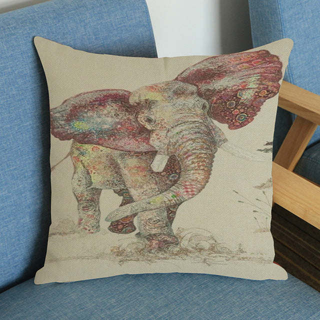 Animal Elephant african cushion Pillowcase Creative watercolor hand-painted theme Linen Cushion sofa Home decor pillows