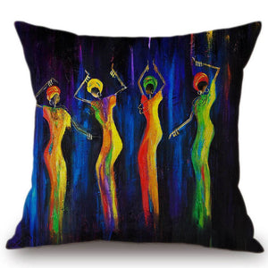Museum Art Corridor Decoration Africa Culture Pillow Cover Colourful Dancing African Women Girl Hotel Lobby Decor Cushion Cover
