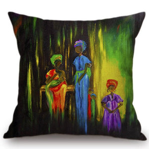 Museum Art Corridor Decoration Africa Culture Pillow Cover Colourful Dancing African Women Girl Hotel Lobby Decor Cushion Cover