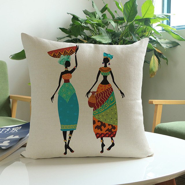 African Girl Tribal Culture Cushion Cotton Linen Africa Original Life Throw Pillows Sofa Chair Pillowcase Vintage Decoration