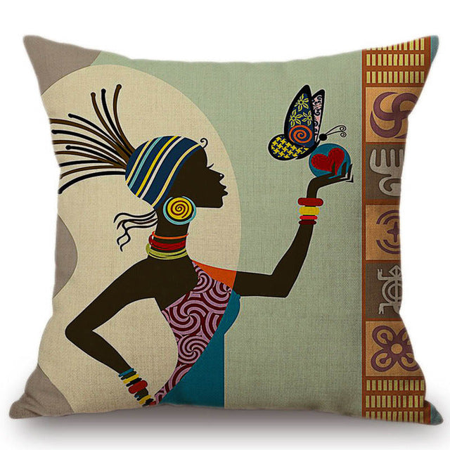 2018 Cartoon Fashion African Lady Sofa Decorative Pillows Cases Africa Symbols Modern Decoration Art Cotton Linen Cushion Cover