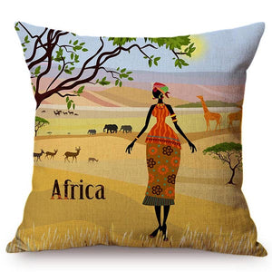 African Woman African Art Dancing Lady Impression Exotic Decoration Style Sofa Throw Pillow Cases Cotton Linen Cushion Cover
