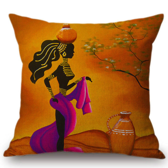 2018 Decoration Art African Oil Painting Sofa Throw Pillow Cover Africa Women Lifestyle Cotton Linen Cushion Cover Car Pillows