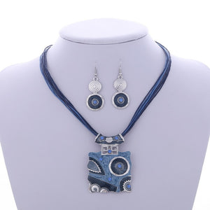 Boho African Jewelry Set Crystal Gem Pendant Statement Necklace Set Wedding Jewelry Set For Bridal Enamel Jewellery Sets