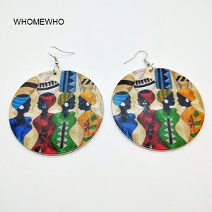 Unfinished Wood Printing Africa Women Round Drop Earrings Wooden Fashion African Hiphop Ethnic Tribal Handmade DIY Jewelry 2018