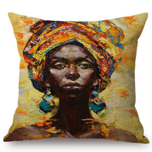 Fashion African Girl Lady Oil Painting Black Women Home Art Decoration Sofa Throw Pillow Case Cotton Linen Cushion Cover 45x45cm
