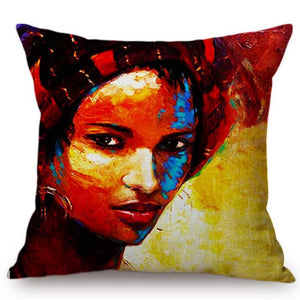 Fashion African Girl Lady Oil Painting Black Women Home Art Decoration Sofa Throw Pillow Case Cotton Linen Cushion Cover 45x45cm