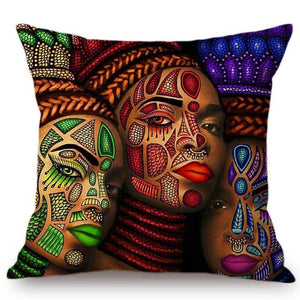Colorful African Queen Girl Face Art Painting Decorative Sofa Throw Pillow Case Cotton Linen Exotic Ethnic Style Cushion Cover