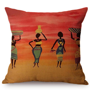 Africa Abstract Colorful Oil Painting Art Home Decor Cushion Cover Ancient African Exotic Daily Life View Decoration Pillow Case