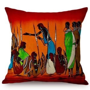 Africa Abstract Colorful Oil Painting Art Home Decor Cushion Cover Ancient African Exotic Daily Life View Decoration Pillow Case