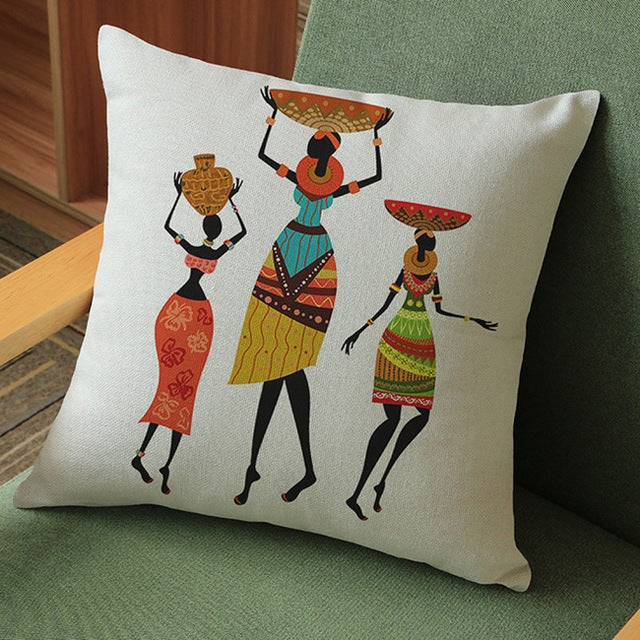 Africa Woman Colorful Daily Life Cushion Cover African Girl Painting Ethnic Art Exotic Images Decorative Throw Pillow Case