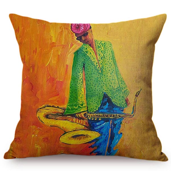Africa Traditional Culture Art Decoration Cushion Cover Colourful African Woman Abstract Music Artist Note Throw Pillow Case
